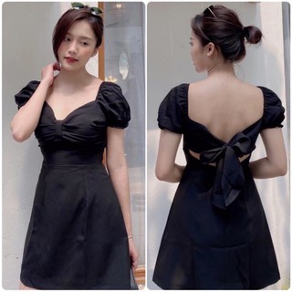 ĐẦM ĐEN 2 LỚP THUN TAY NƠ LƯNG - NAMI DRESS T180