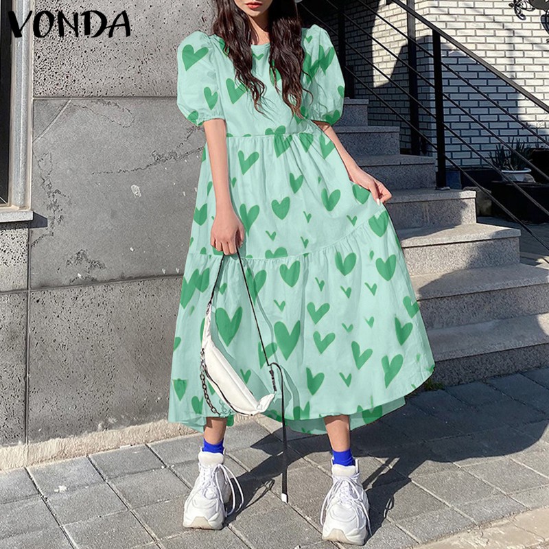 Đầm VONDA tay ngắn form rộng họa tiết trái tim trẻ trung cho nữ | BigBuy360 - bigbuy360.vn