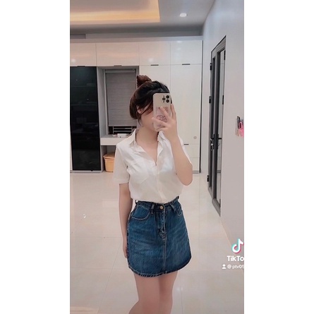 Áo Sơ Mi Cộc Tay Nữ cổ bèo