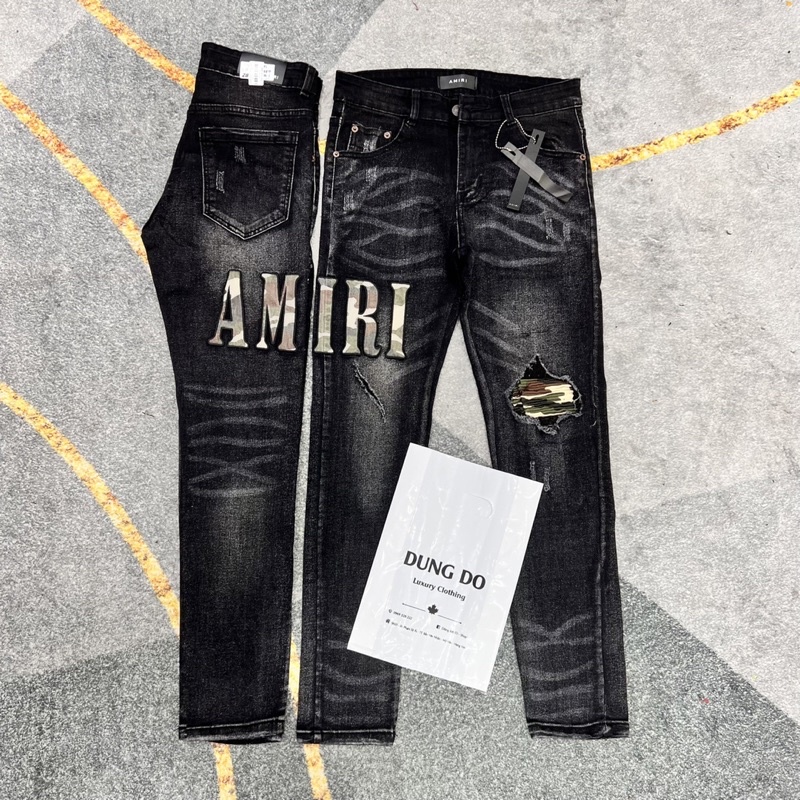 Quần bò AMIRII mix khoá gối - Quần jean nam loang đen xám đẳng cấp
