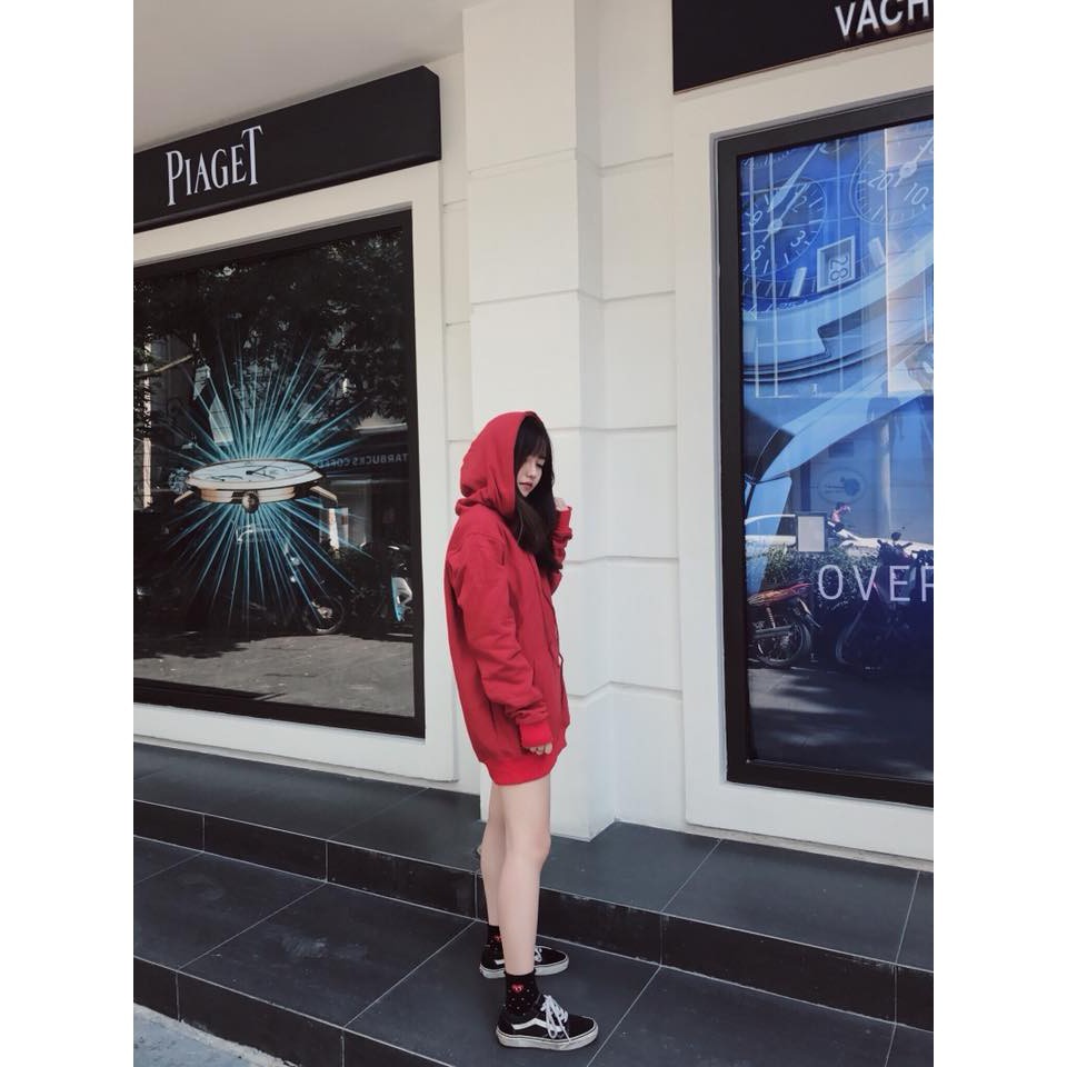 Hoodie đỏ trơn form rộng unisex | BigBuy360 - bigbuy360.vn