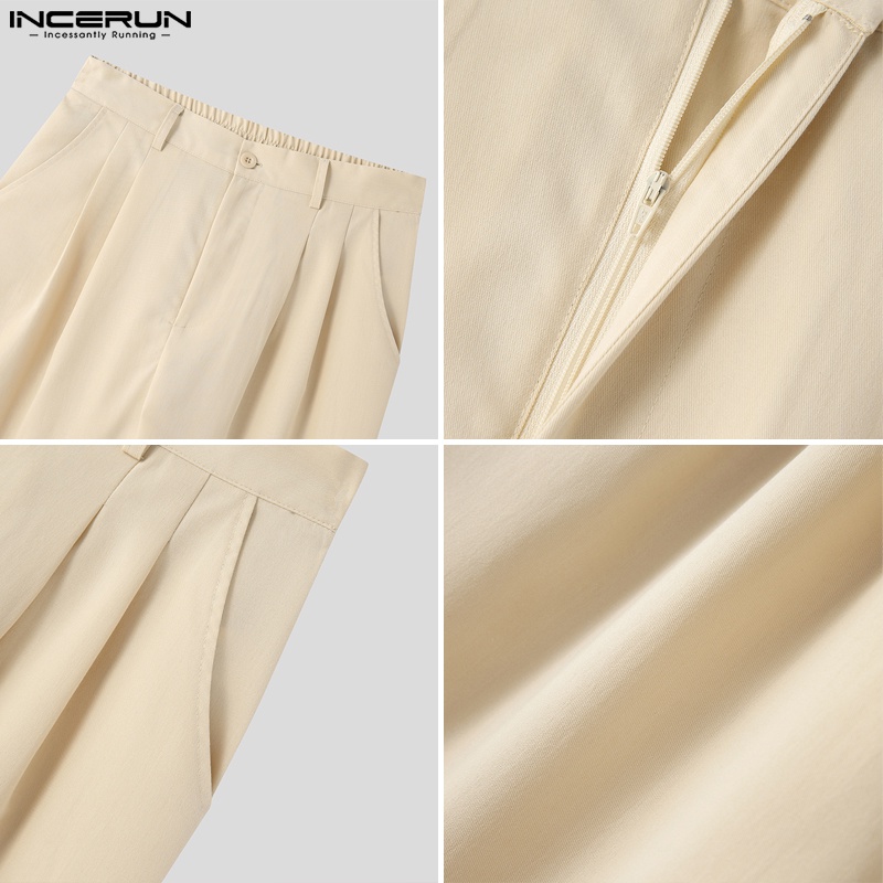 Quần baggy INCERUN dài ống rộng màu trơn phong cách công sở thời trang cho nam