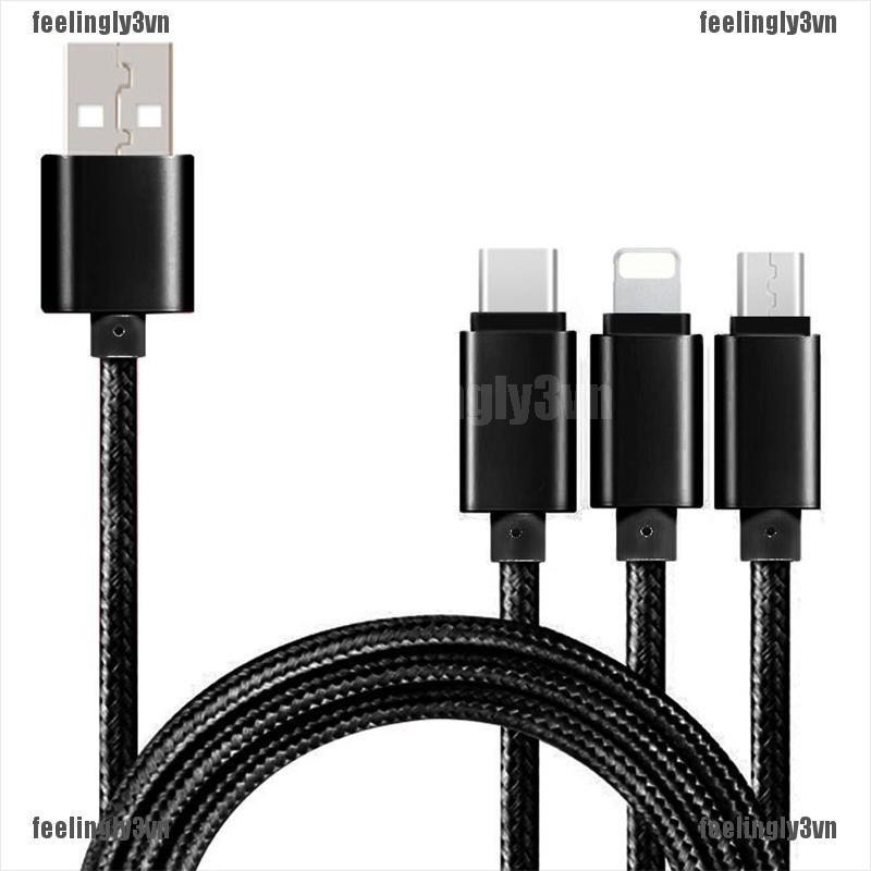 ❤ADA❤ 3 in 1 Multi Type-C Micro USB Cable Data Sync Charging Wire for iPhone Android TO