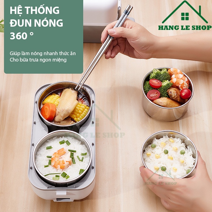 Hộp cơm cắm điện cho dân văn phòng 2 tầng 4 bát inox 304 - Có chức năng giữ nhiệt, hâm nóng và tự nấu chín dễ mang theo