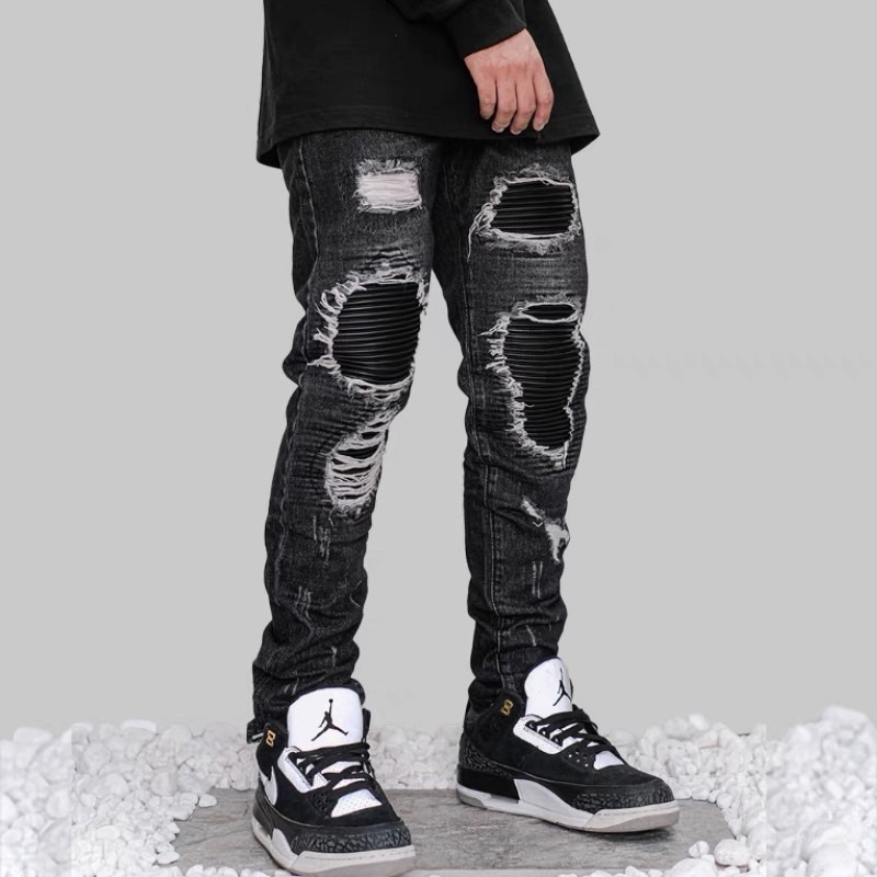 Teddy Black jeans rách cao cấp phối khoá ZIP