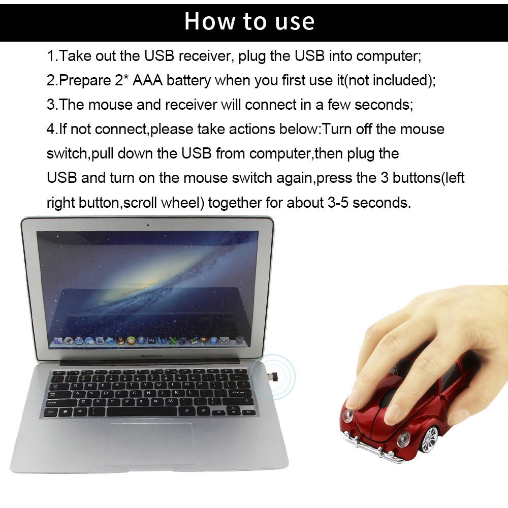 CHUYI Wireless Car Mouse MINI Beetle 2.4G Gifts Mouse Optical USB Cool 3D Ergonomic Cordless Light Mice For Laptop PC