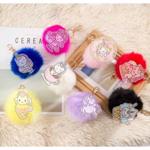 Móc khoá ngựa thần mica quả bông MKB34 dễ thương