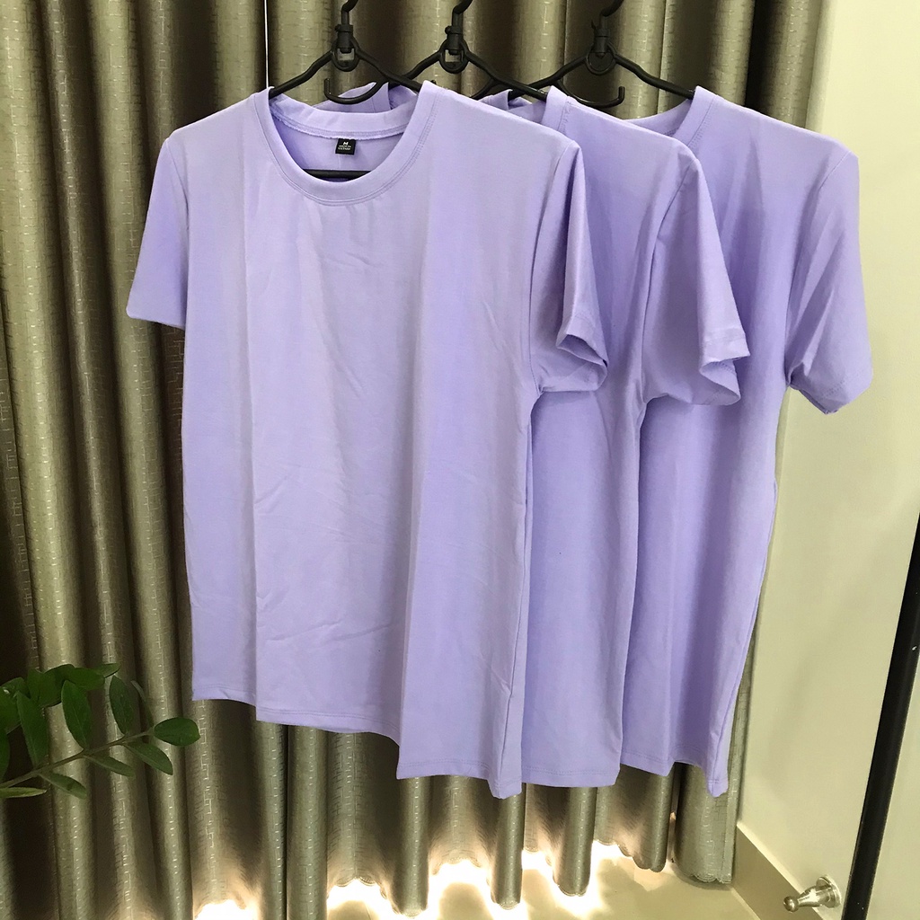 Áo Thun Trơn Màu Tím Môn Ảnh Chụp Thật Ngắn Tay Cổ Tròn Form Vừa Unisex Dùng Chung Cho Nam Và Nữ