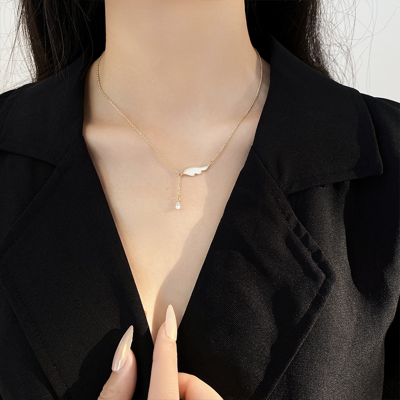Dây Chuyền Mặt Lông Vũ Đính Đá Phong Cách Thời Trang Hàn Quốc