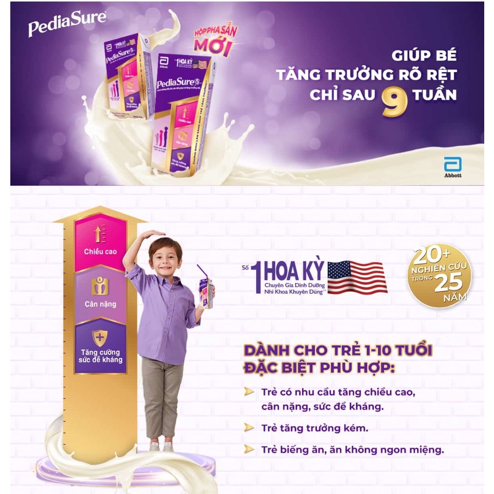 1 lon  Sữa PediaSure BA Hương Vani Loại Bột hộp 850g