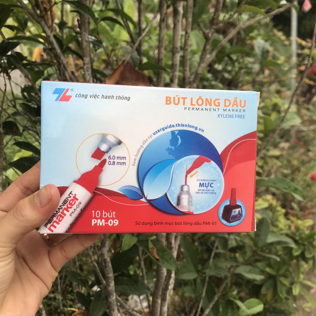 Hộp 10 Bút lông dầu Thiên Long PM-09 (xanh đỏ đen)
