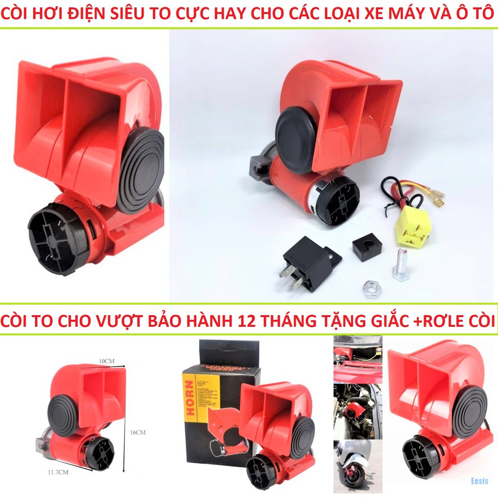 CÒI HƠI XE MÁY Ô TÔ 12V-24V KÊU TO RÕ 2 TÔNG ÂM CỰC CHẤT LOẠI XỊN LẮP NHƯ ZIN