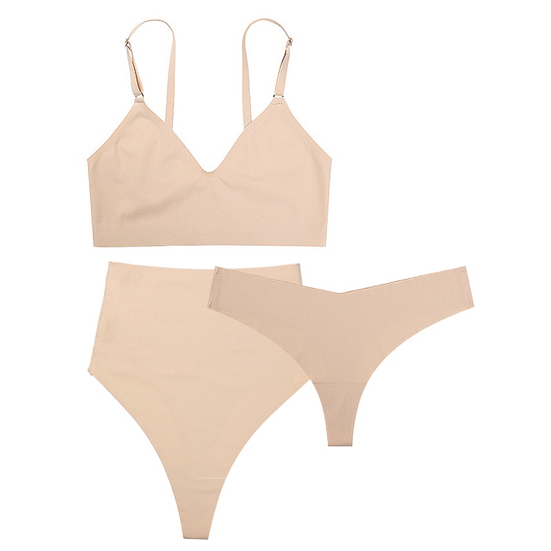 Set đồ lót VARSBABY 3 món gồm áo ngực + quần lót vải lụa lạnh không đường may cho nữ