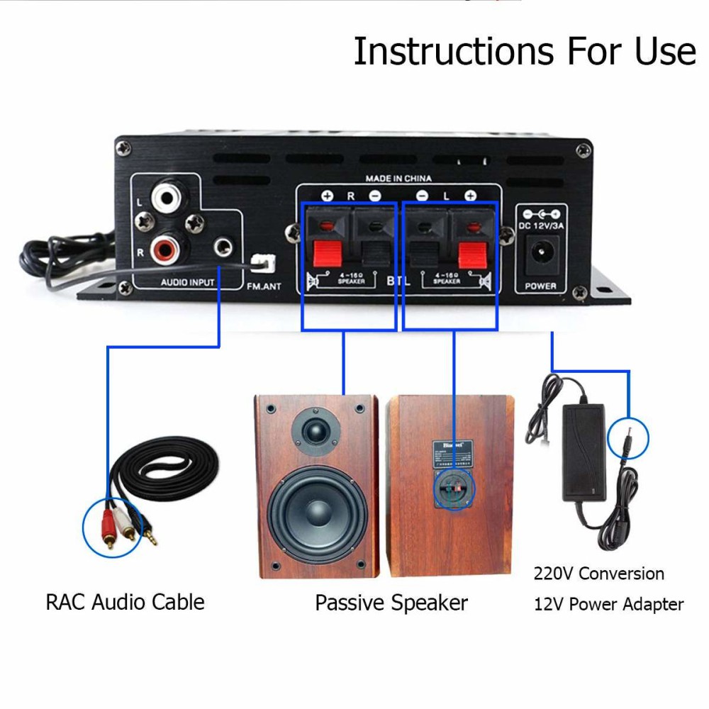 AK380 Power Amplifier Audio Karaoke Home Theater Amplifier 2 Channel Bluetooth Class D Amplifier USB / SD Aux Input/Home Black Dual Channel Easy Install Mini Power Amplifier