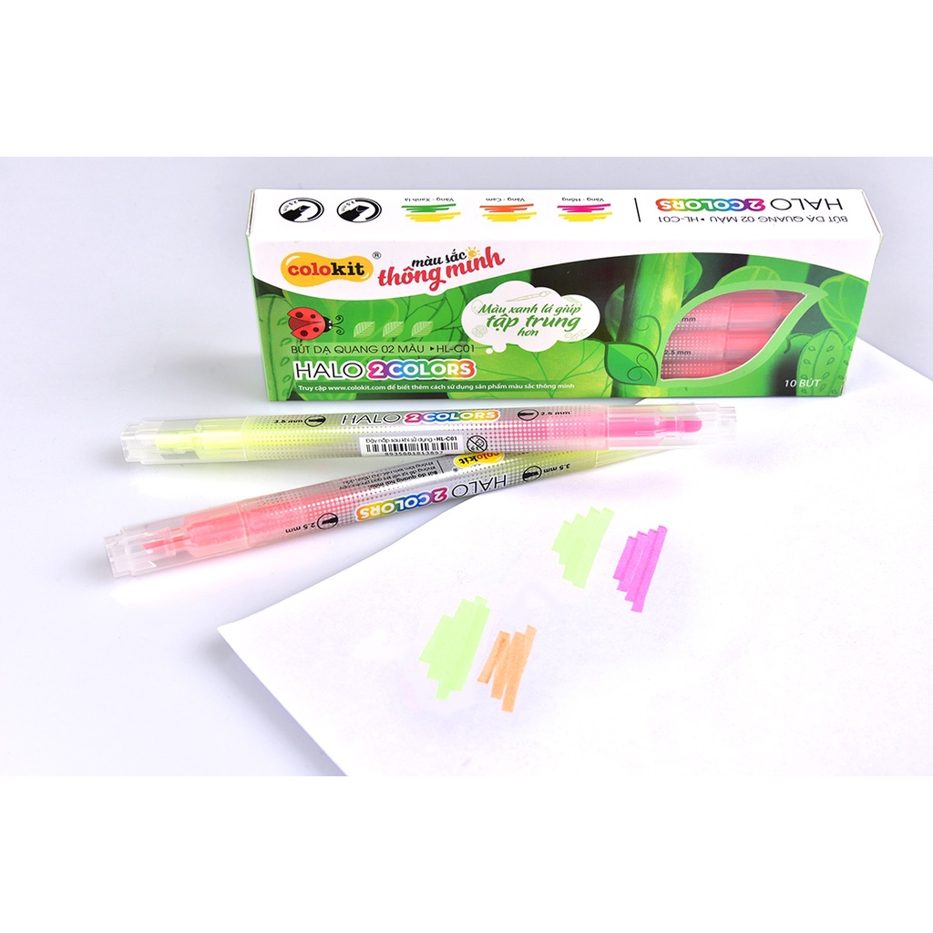 [Giao hoả tốc] COMBO 3 cây bút dạ quang 𝑻𝒉𝒊𝒆̂𝒏 𝑳𝒐𝒏𝒈 đánh dấu dòng 2 màu Colokit HL-C01