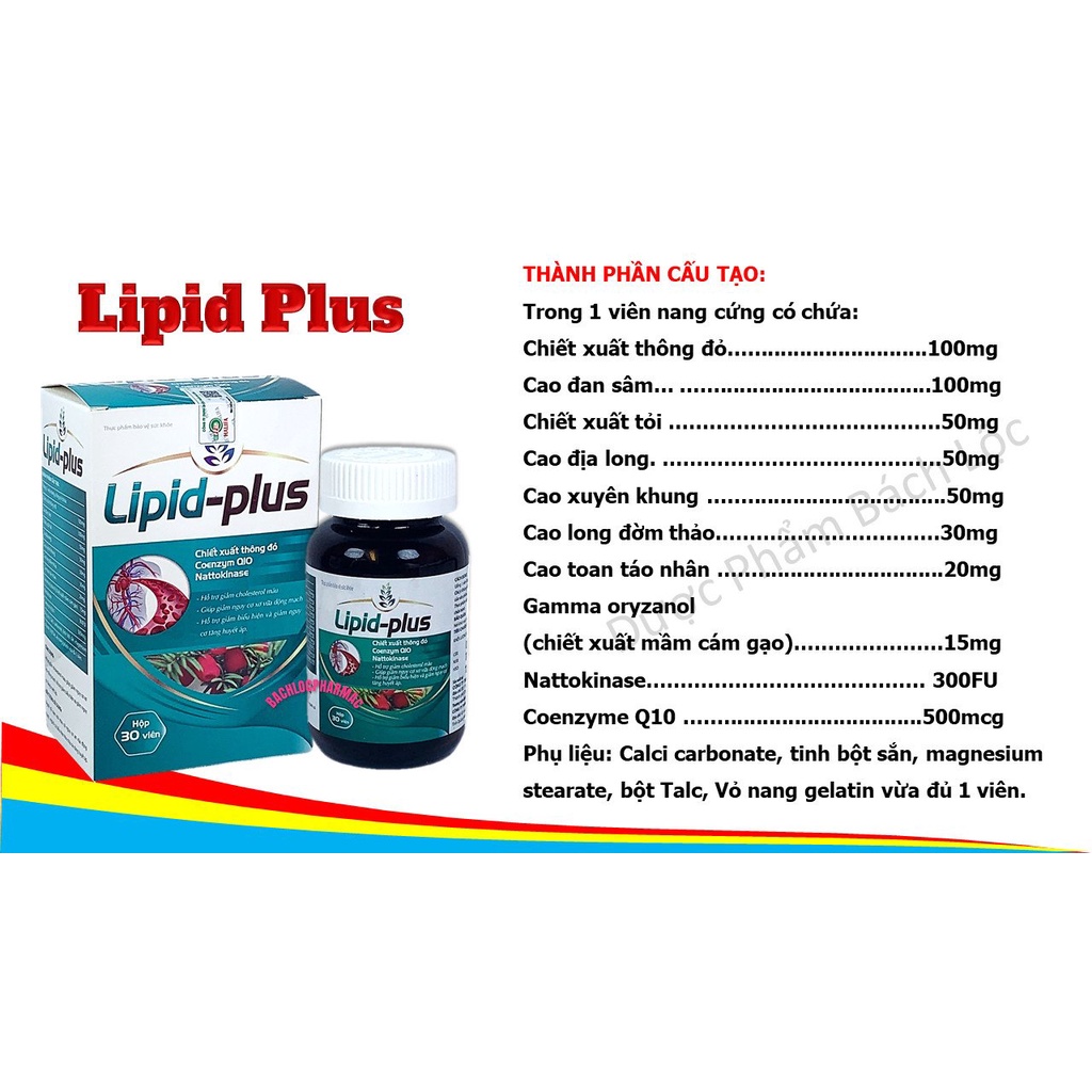 Viên Uống Giảm Mỡ Máu Lipid Plus Hỗ trợ giảm cholesterol máu, giúp giảm nguy cơ xơ vữa động mạch,