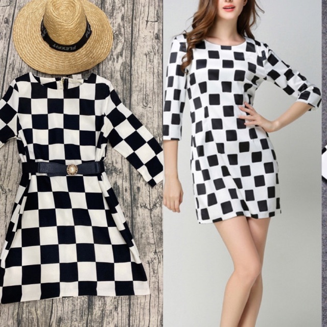 Đầm thiêt kế cao cấp kẻ ô trắng
