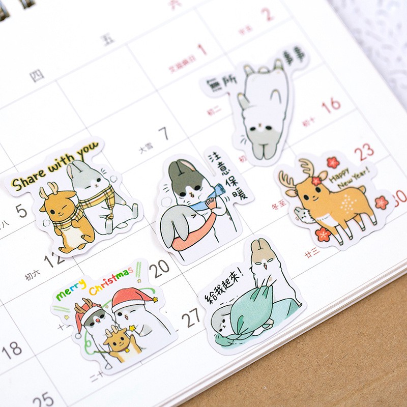Túi sticker dán nhiều hình nhiều chủ đề - Thỏ Hồng