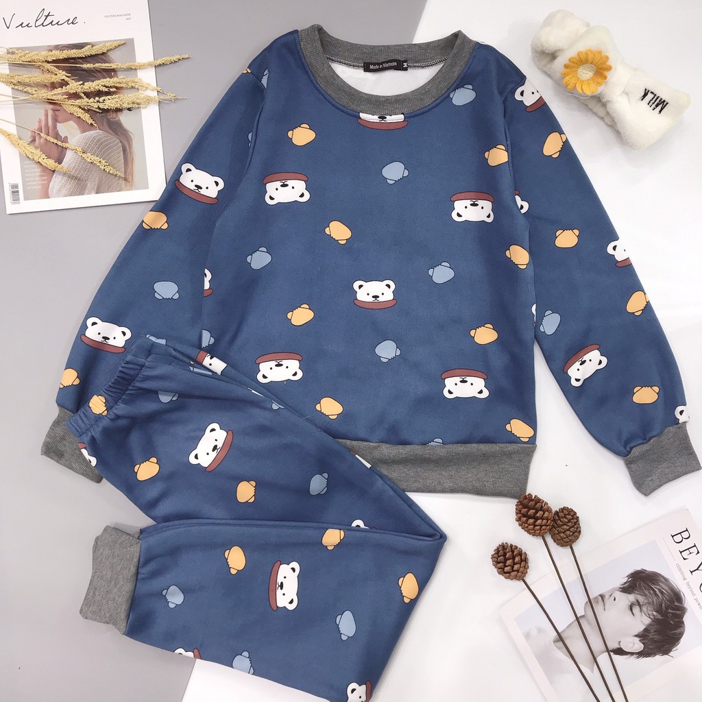 Bộ ngủ nỉ bông chất đẹp hoạ tiết cute | BigBuy360 - bigbuy360.vn