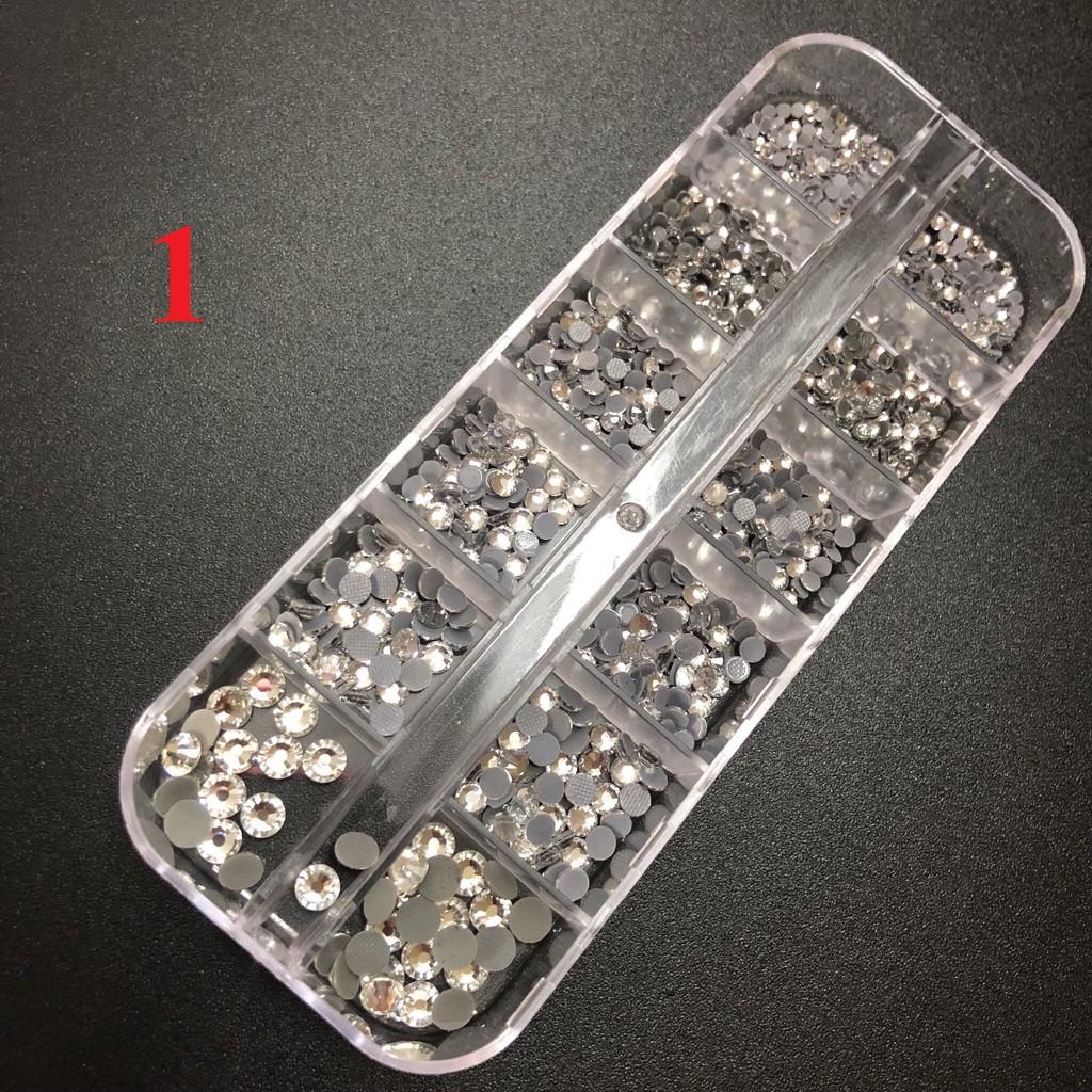Đá nail gắn móng, Đá khay mix size chia size trắng, bảy màu 1440v