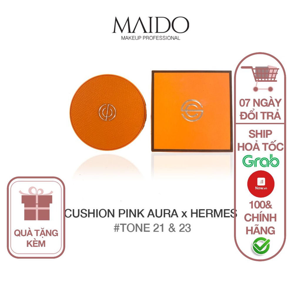 Phấn nước Pink Aura Hermes che khuyết điểm nâng tông sáng tự nhiên mịn màng kiềm dầu H009 SPF 50+/PA+++ MAIDO COSMETICS