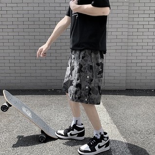 Quần Short Thể Thao Dáng Rộng Họa Tiết Rằn Ri Kiểu Hàn Quốc Cá Tính Cho Nam