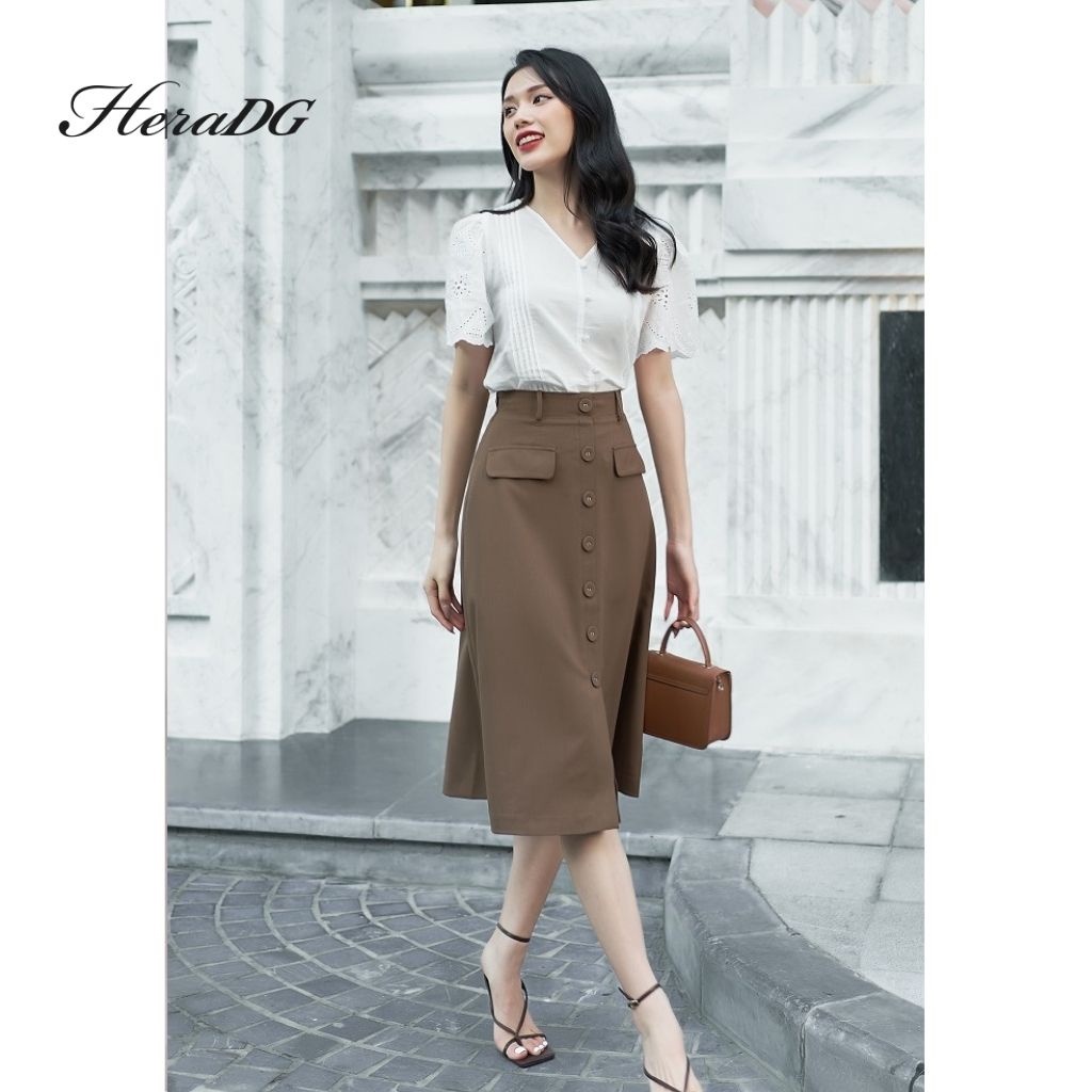 Chân Váy Công Sở Nữ HeraDG Dáng Midi Xòe Nhẹ, Cạp Cao Đính Kèm Hàng Cúc Thời Trang, Chất Vải Tuytsi Cao Cấp SJPBC2012