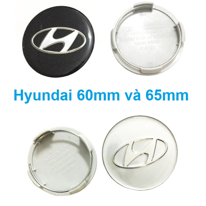 Logo chụp mâm, ốp vành la zăng bánh xe ô tô Hyundai, đường kính 60MM và 65MM, chất liệu nhựa ABS cao cấp