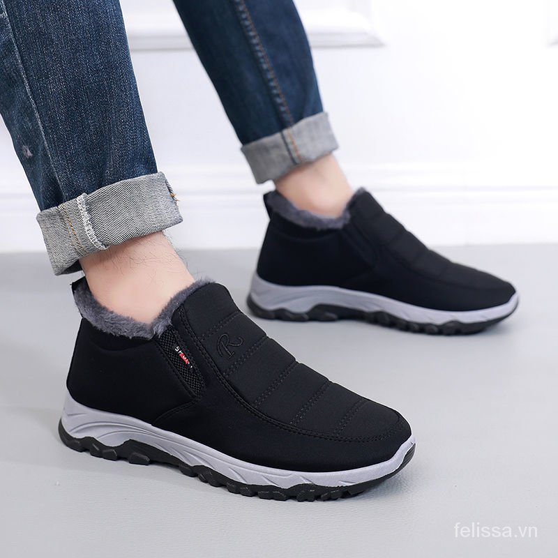 Giày bốt cotton lót lông cừu đế mềm giữ ấm mùa đông phong cách Bắc Kinh cổ điển dành cho nam và nữ