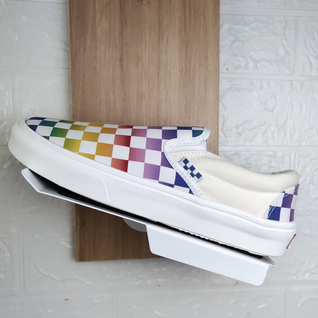 Giày Thể Thao Van Lười Caro Bảy Sắc Cầu Vồng, Slipon Bảy Màu Nam Nữ Fullbox