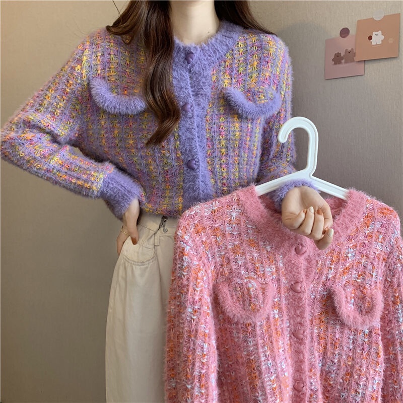 Jiashucheng Áo Khoác Cardigan Dệt Kim Dáng Ngắn Phong Cách Retro Pháp Cho Nữ