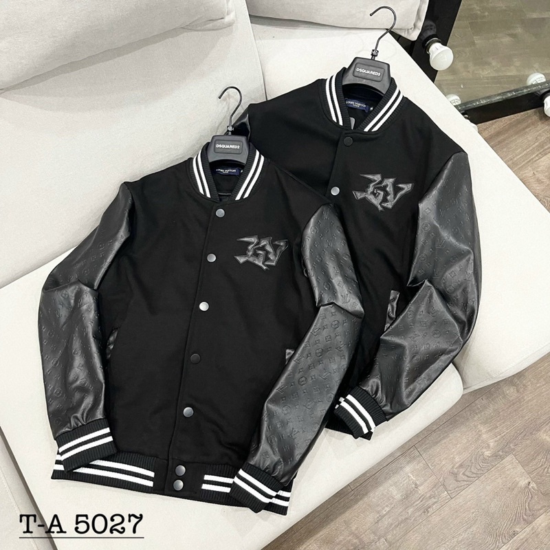 Áo Khoác Bomber LV vải dạ nỉ phối tay da - Áo khoác mùa đông 2 lớp dày ấm.