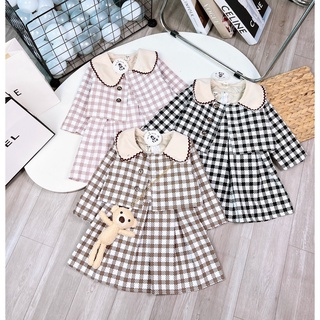 Set váy và áo khoác dạ kèm túi đeo gấu cho bé gái XHN769