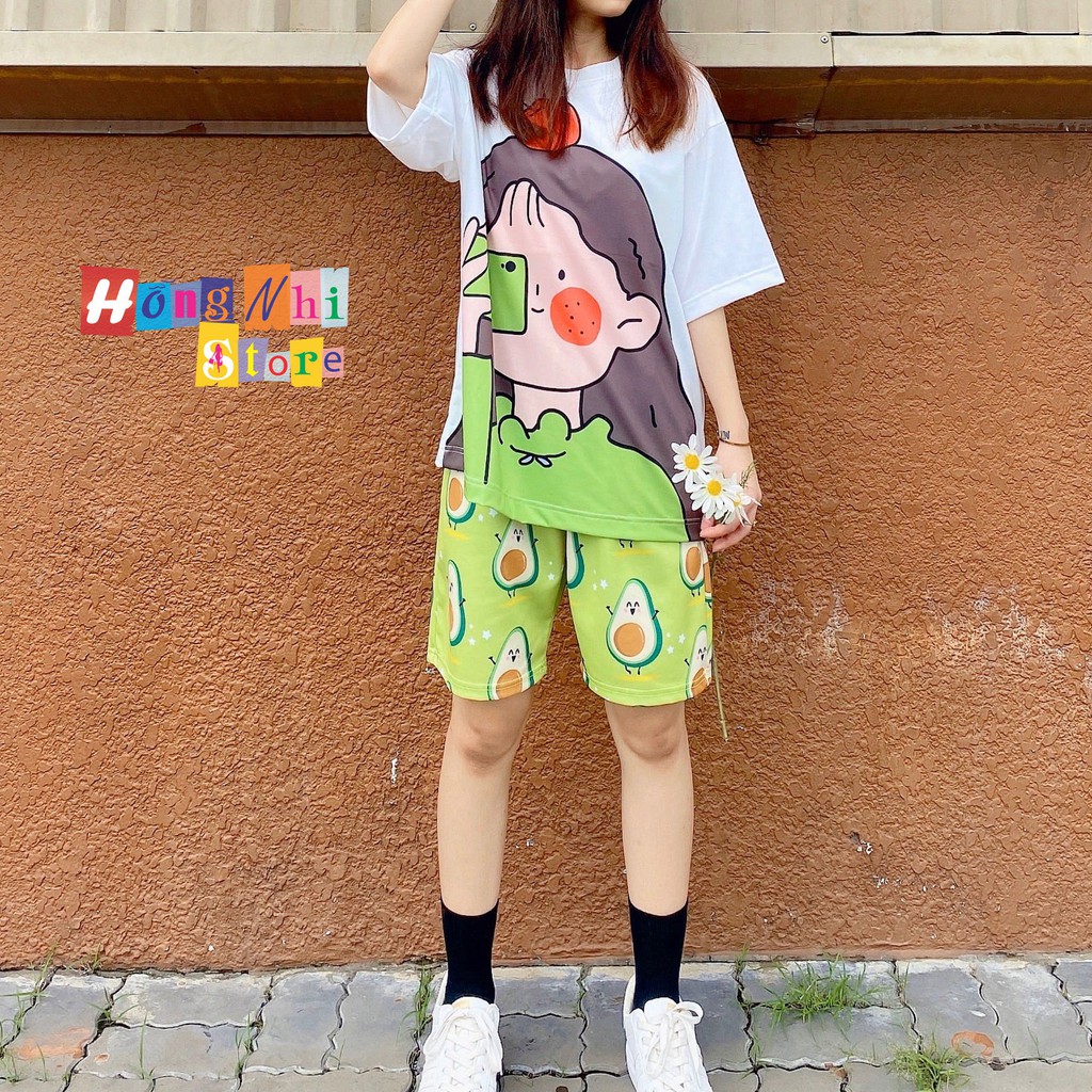 Quần Đùi Hoạt Hình Trái Bơ Short Cartoon Oversize Ulzzang Unisex Dáng Rộng - MM