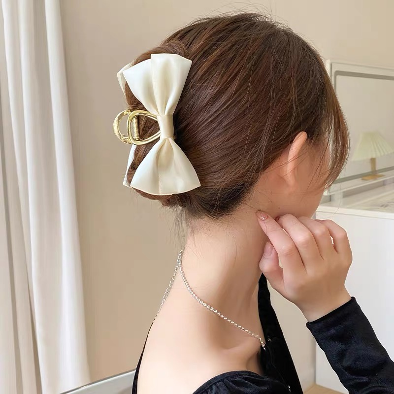 Kẹp Tóc Nơ Bằng Kim Loại Satin Đơn Giản Cho Nữ