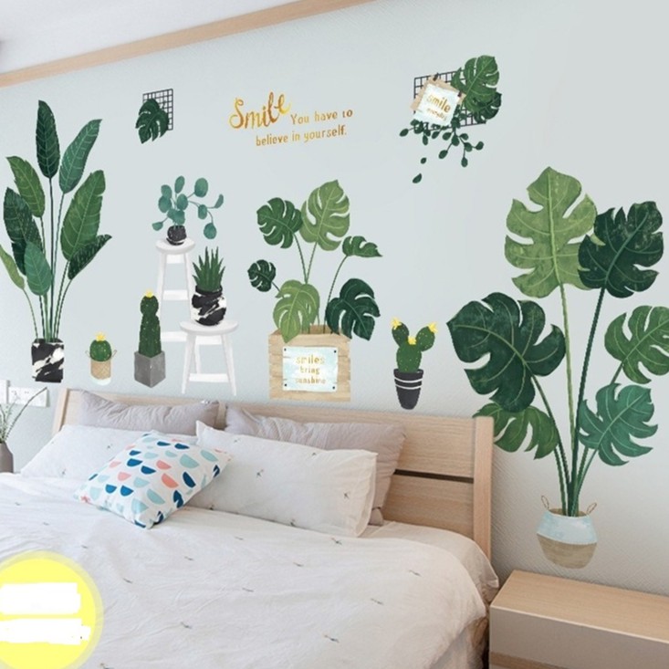 🌳🌳Bộ tranh dán tường CHẬU CÂY CẢNH SMILE - Decal dán tường phòng khách🌳🌳