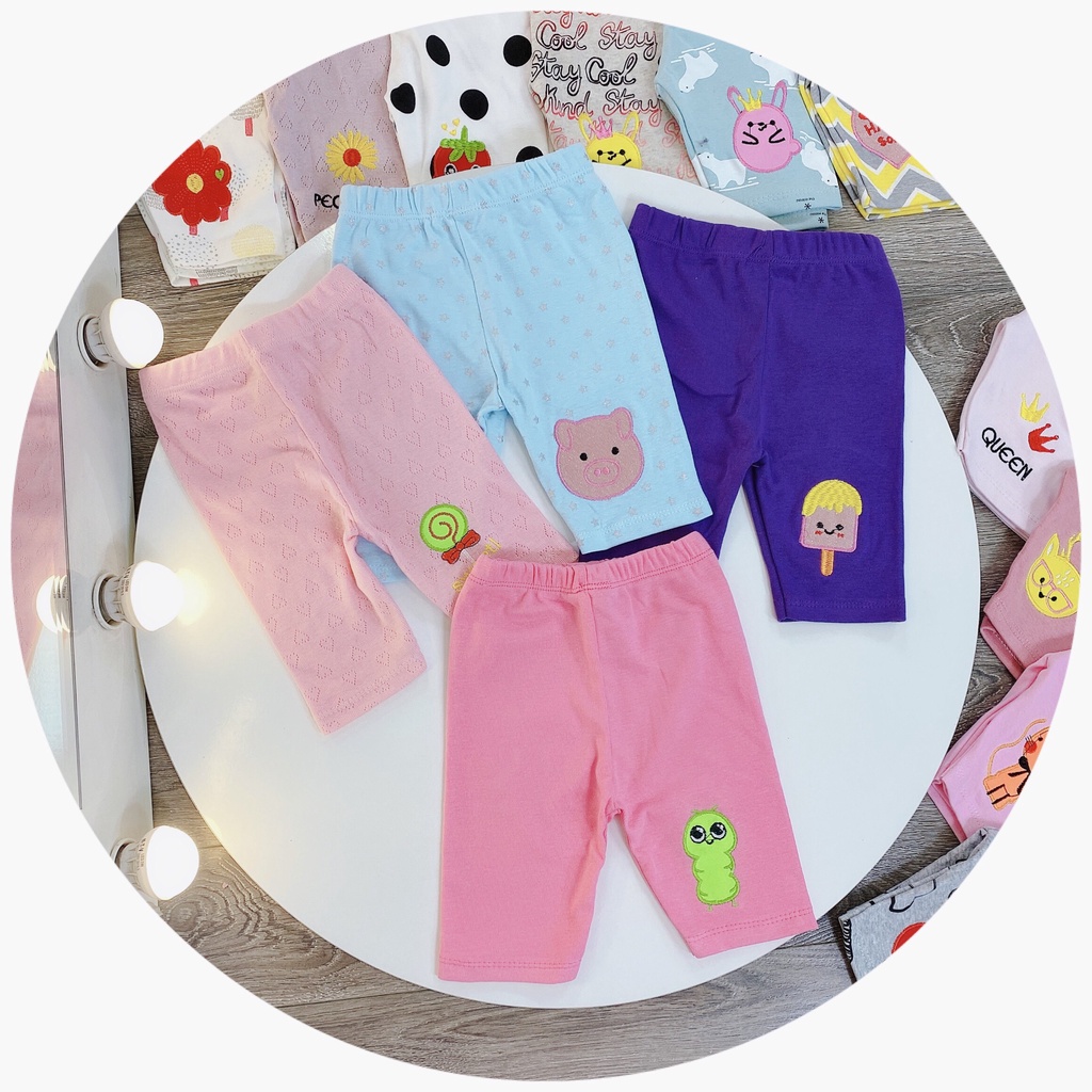 Quần Legging Lửng Thêu Nổi Siêu Đẹp Cho Bé Gái 6-17kg, Quần Ngố Cho Bé SABOMART