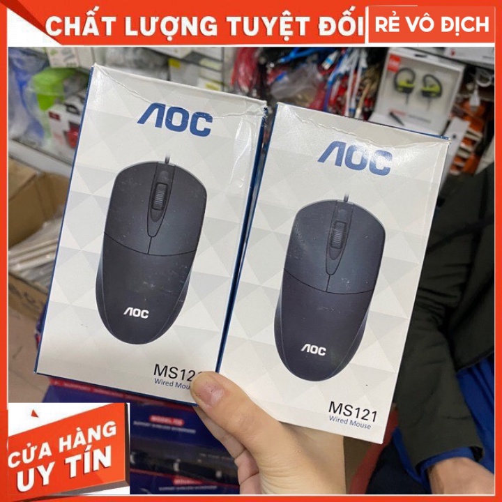 Chuột Máy Tính AOC Model MS121, dây cắm USB, bề mặt chống bám mồ hôi,Siêu Nhạy, Bảo Hành 12 Tháng