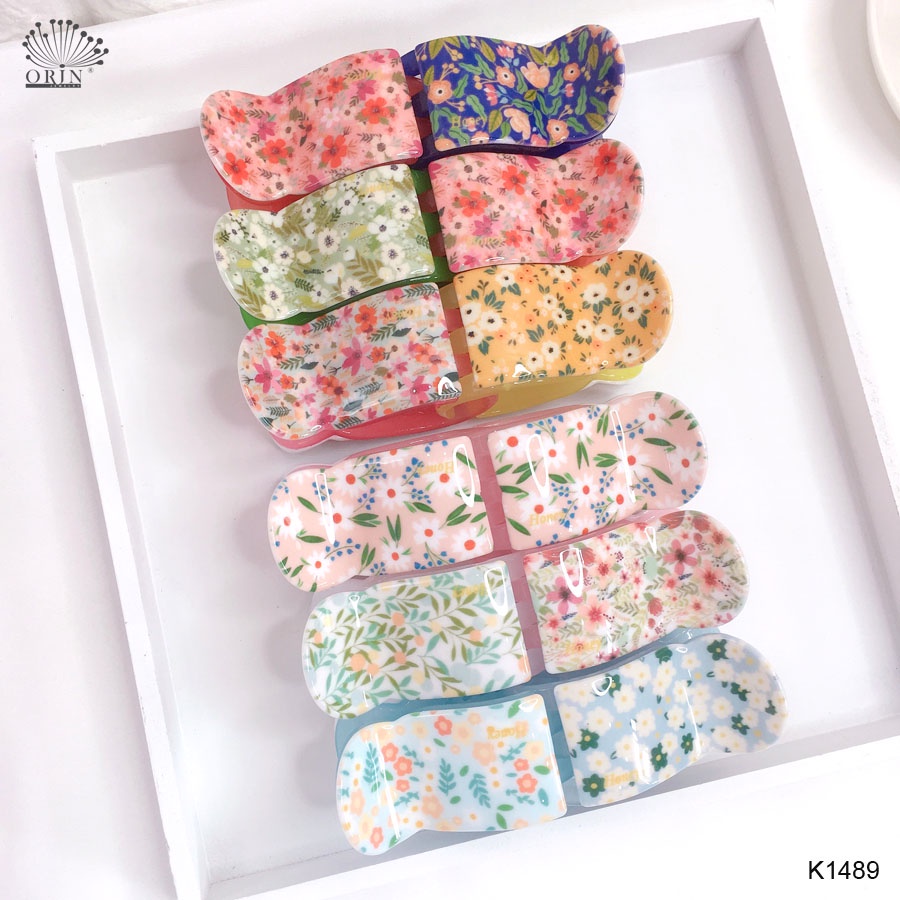 Kẹp càng cua, kẹp tóc 5 răng họa tiết hoa vintage thời trang Orin K1489