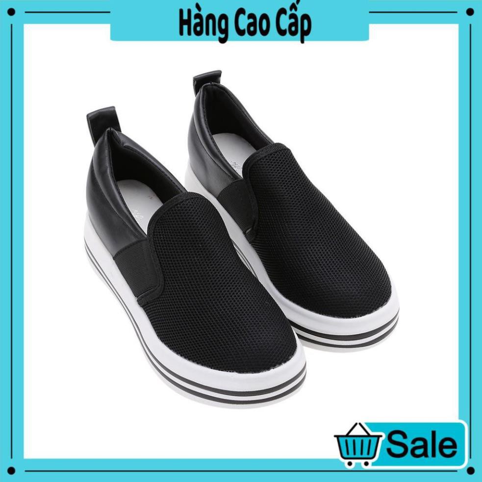 Giày slip on giày độn đế tăng chiều cao nữ vạch kẻ đế mới nhất (đen, đỏ) _h911 | ^^