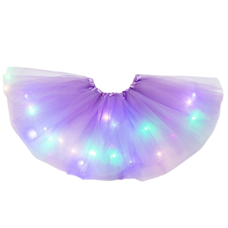✿ Chân Váy Tutu Ngắn Vải Tuyn Màu Dạ Quang Phối Đèn LED Nhiều Màu Sắc Cho Bé Gái