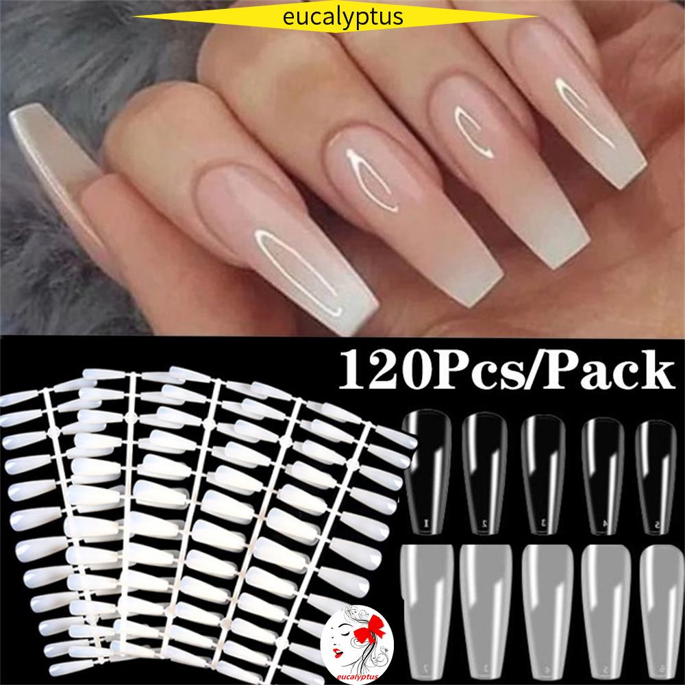 Bộ 120 Móng Tay Giả Bằng Acrylic Trong Suốt Màu Sắc Tự Nhiên