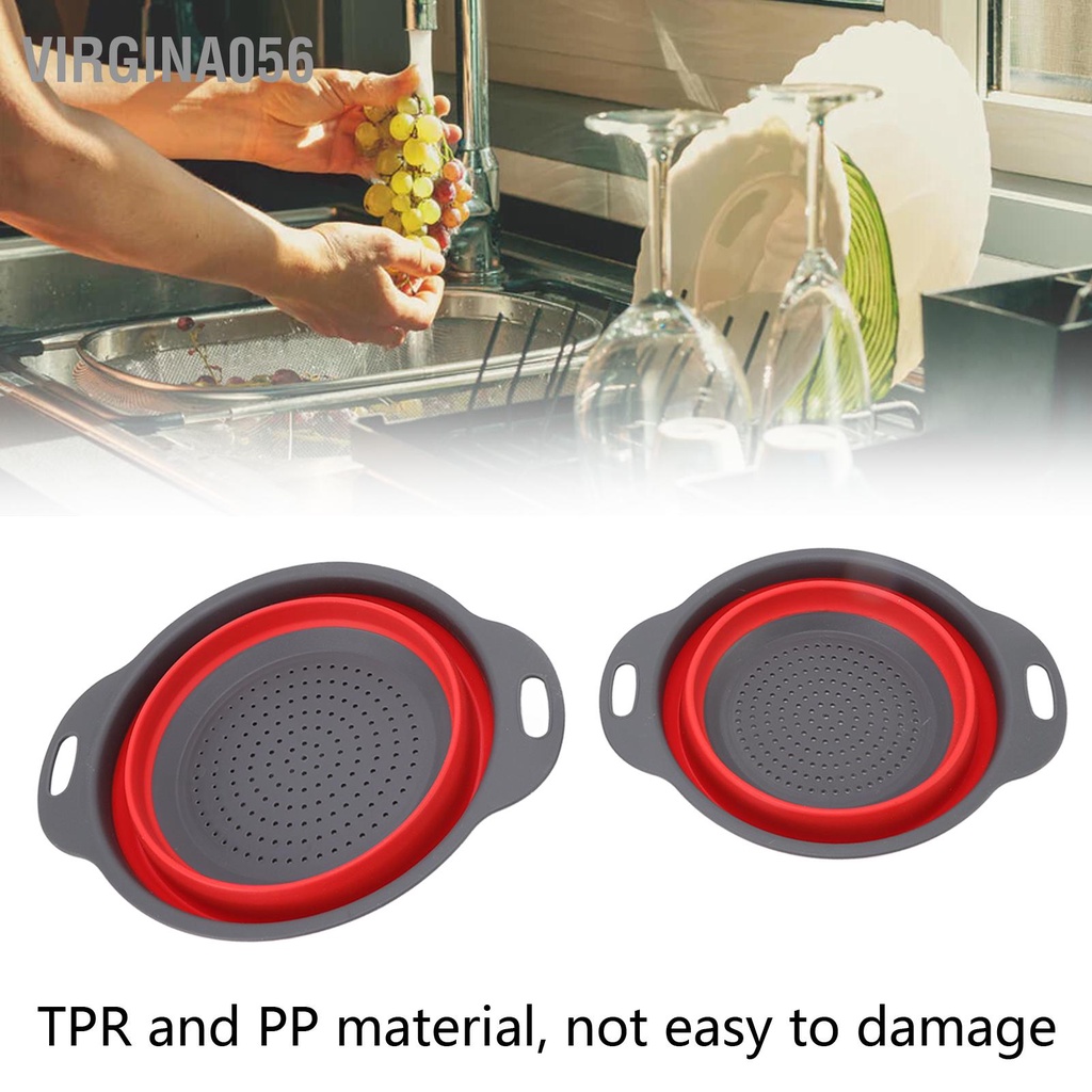 Virgina056 2 cái có thể thu gọn lại Rổ Colander tròn Có vào thoát nước lớn nhỏ Bộ rau củ quả Giỏ rửa