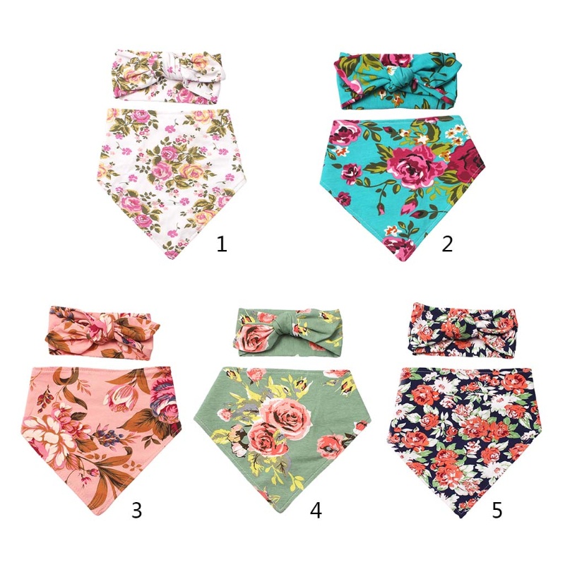 Bộ 2 Yếm Ăn Bằng Cotton Mềm Mại In Họa Tiết Hoa Xinh Xắn Cho Bé
