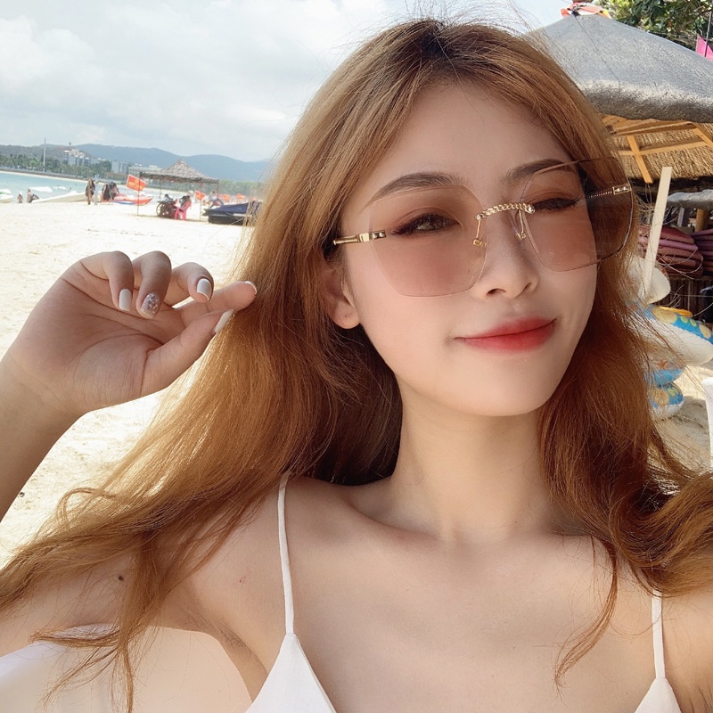 Kính râm nữ thời trang Hàn Quốc mắt không viền kính mát nữ cao cấp sang chảnh chống tia UV phù hợp đi chơi đi biển 007
