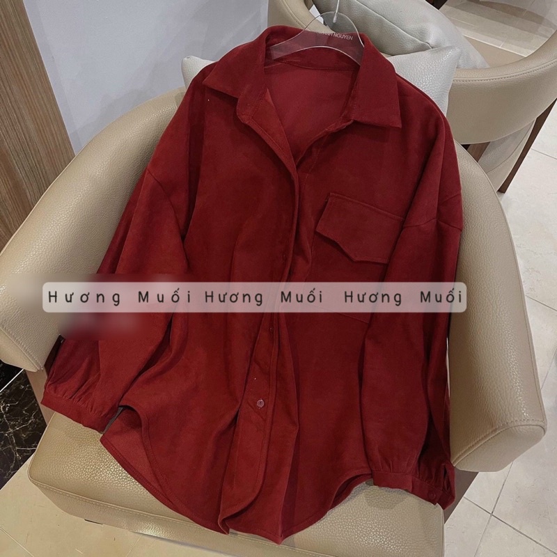 Áo sơ mi đỏ oversize - ảnh thật cận chất