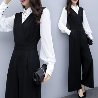 Bộ jumpsuit phối tay sơ mi có cổ
