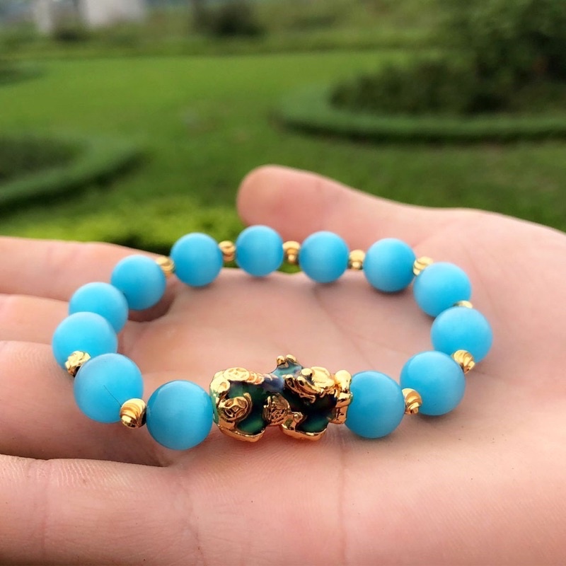 Vòng Tay Tỳ Hưu Vạn Sắc Đá Mắt Mèo Xanh Dương