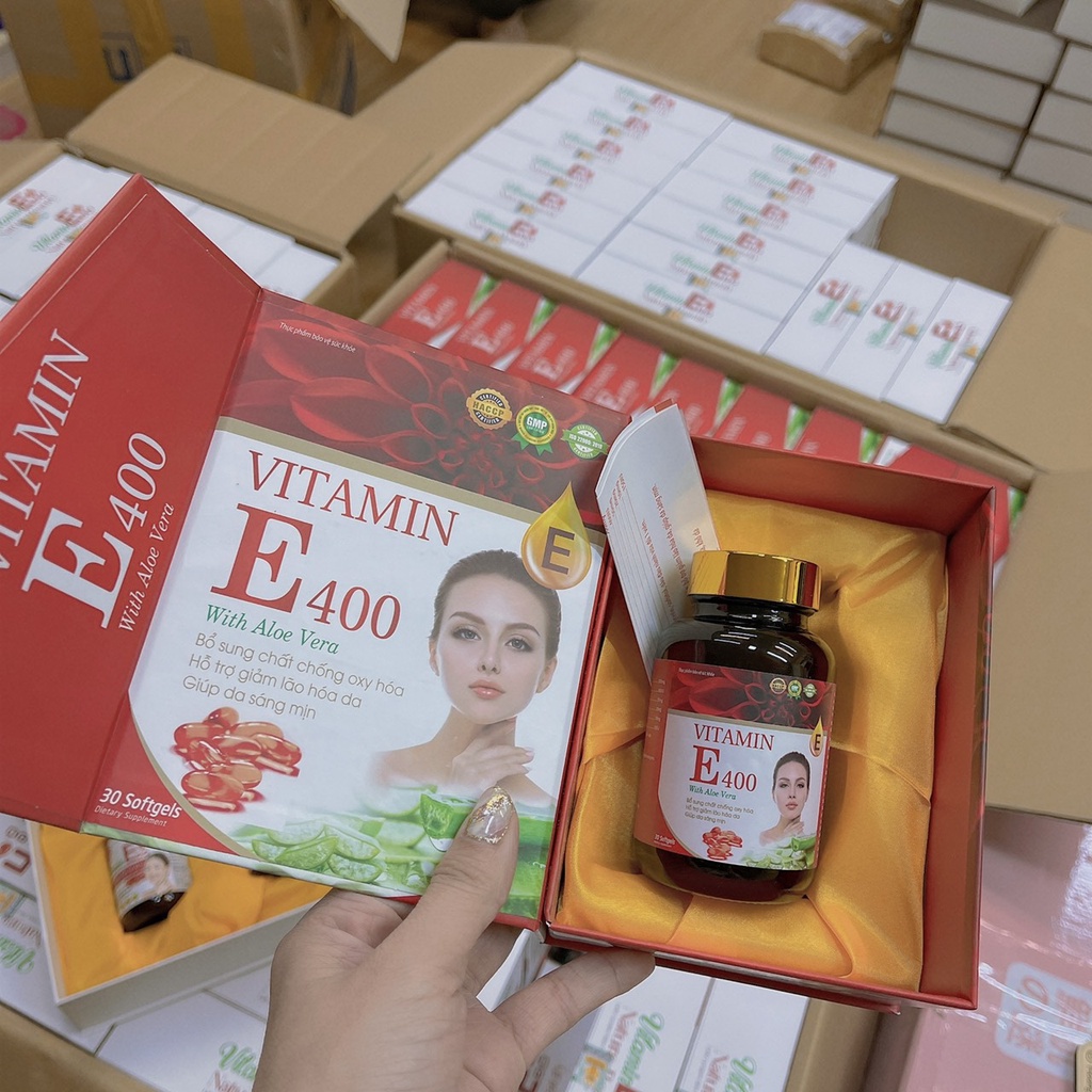 Vitamin E đỏ lô hội E400 chính hãng, Viên uống vitamin Whit aloe Vera hỗ trợ đẹp da giảm nám hiệu quả