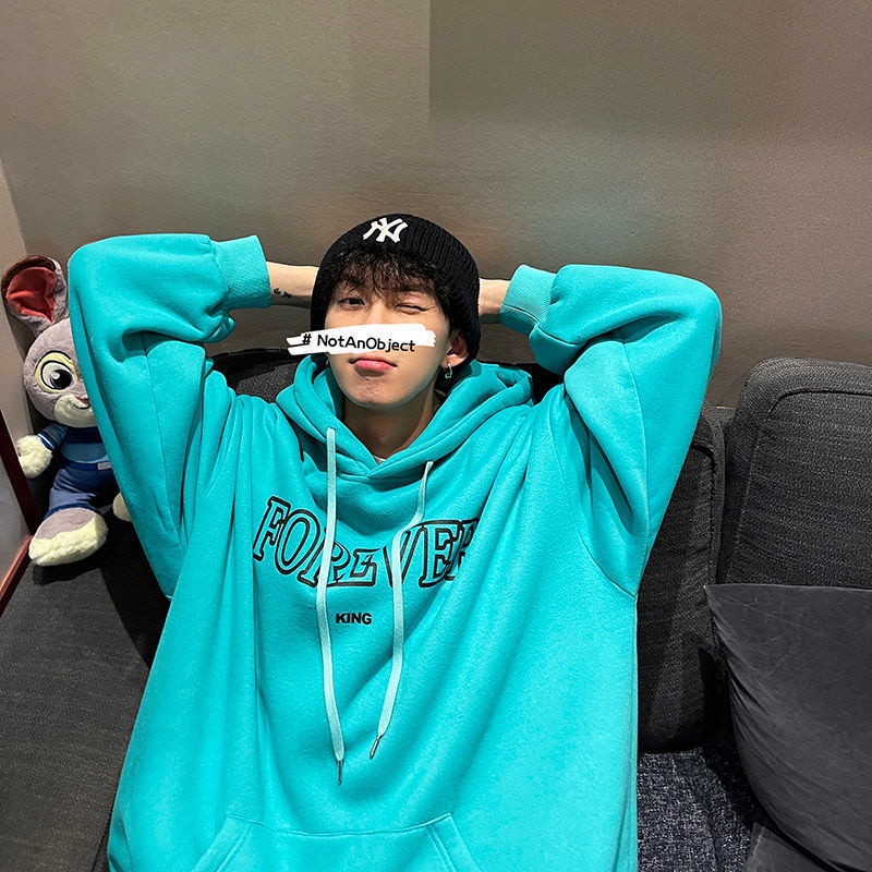 Áo hoodie lót nhung dáng rộng phong cách Hàn Quốc năng động